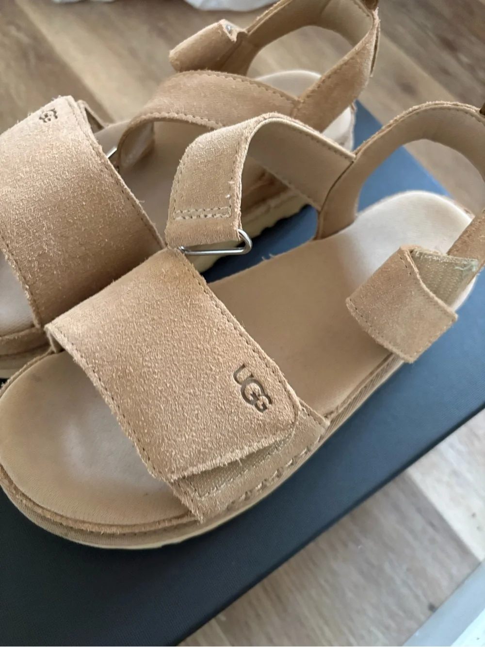 UGG Kids' Tan Suede Hook-and-Loop Sandals